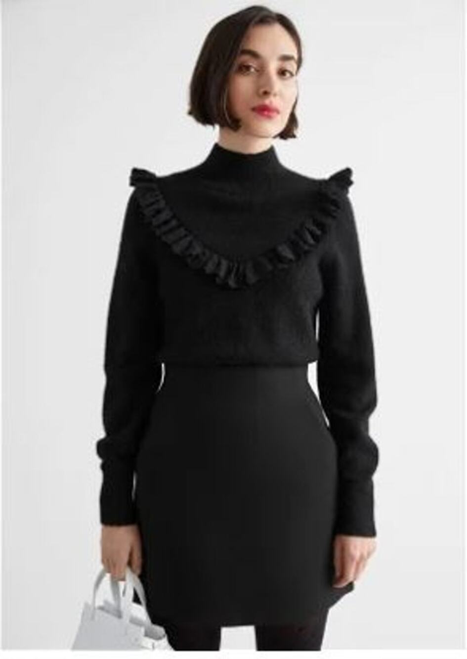 & Other Stories Ruffled Turtleneck Knit Sweater Black Women's Size Small